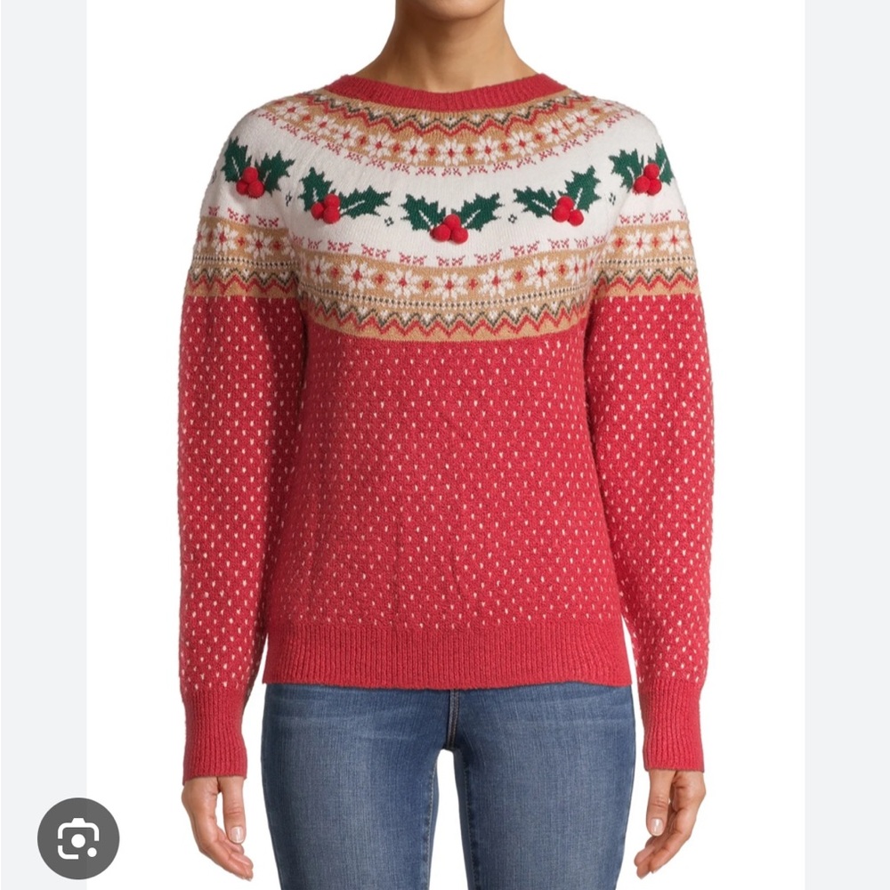 Womens christmas sweater red holly